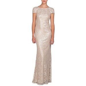 Badgley Mischka Blush Lace Sequin Scoop back Gown